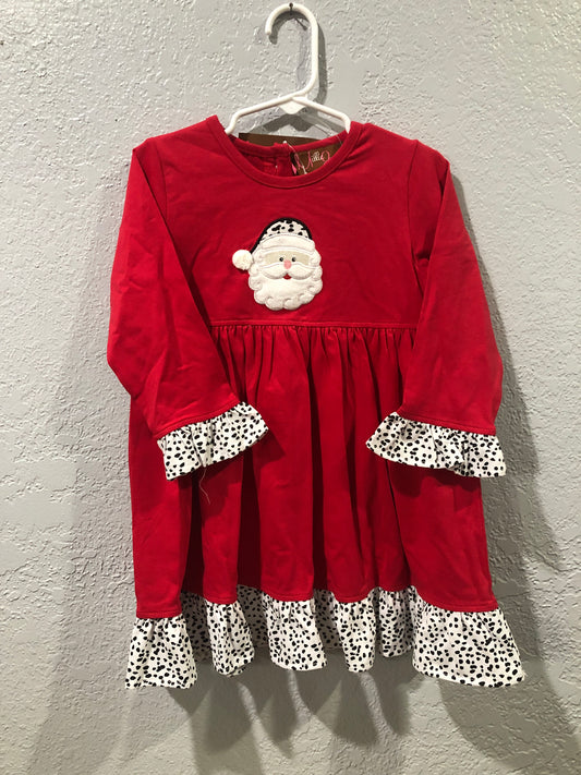 Girls Santa Face Dress with Confetti Dot Ruffles by Millie Jay