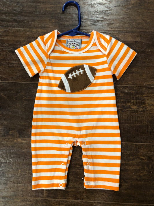 Boys Football Applique on Orange/White Romper by Three Sisters