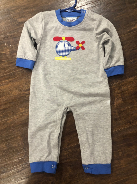 Boys Helicopter on Gray Romper by Three Sisters