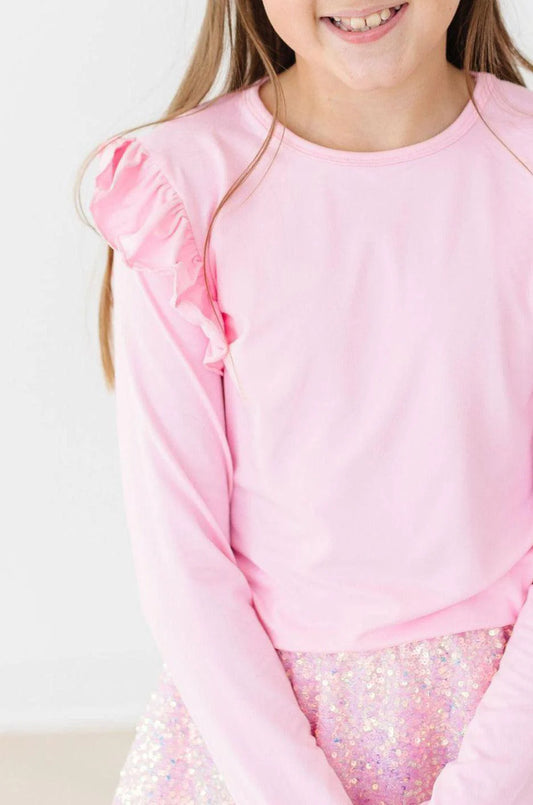 Girls Bubblegum Pink L/S Ruffle Tee by Mila & Rose