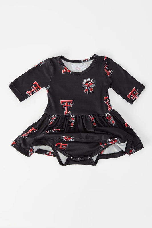 Baby Girls Texas Tech Black Raider Red 3/4 Sleeve Twirl Bodysuit by Mila and Rose