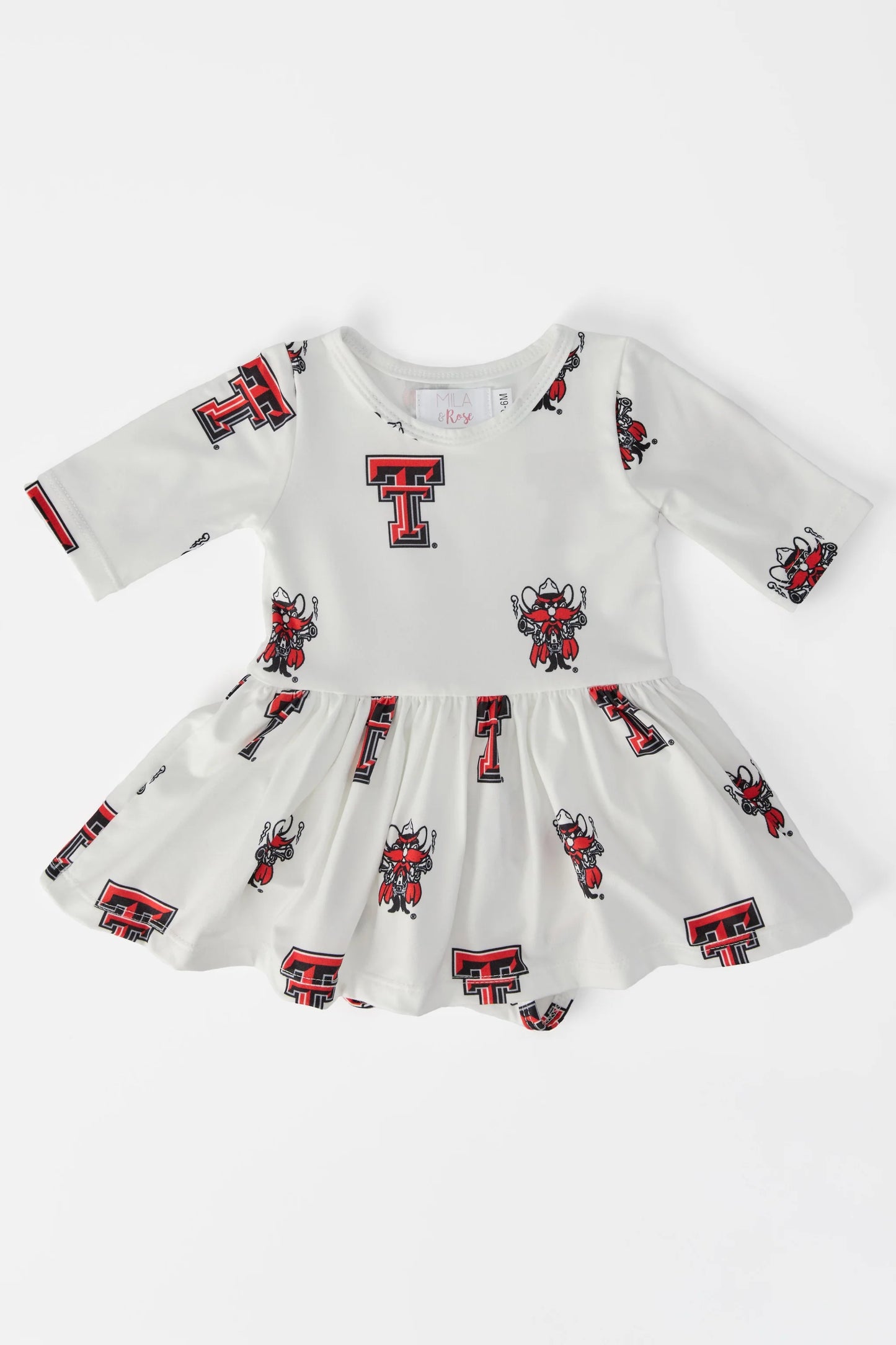 Baby Girls Texas Tech White Raider Red 3/4 Sleeve Twirl Bodysuit by Mila and Rose