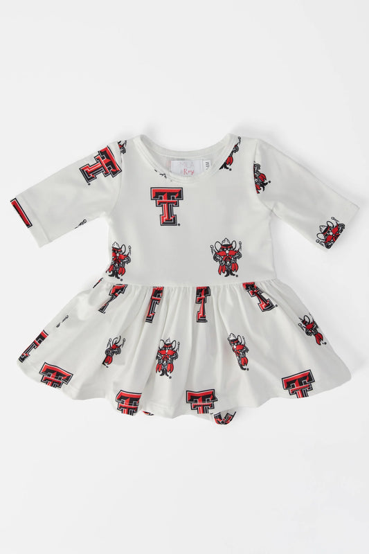 Baby Girls Texas Tech White Raider Red 3/4 Sleeve Twirl Bodysuit by Mila and Rose