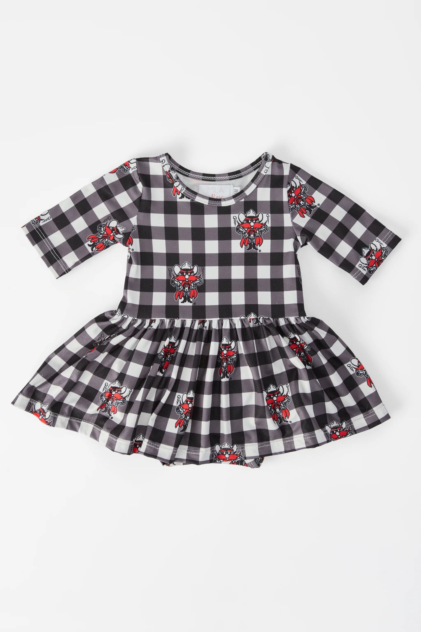 Baby Girls Texas Tech Plaid Raider Red 3/4 Sleeve Twirl Bodysuit by Mila and Rose