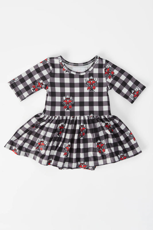 Baby Girls Texas Tech Plaid Raider Red 3/4 Sleeve Twirl Bodysuit by Mila and Rose