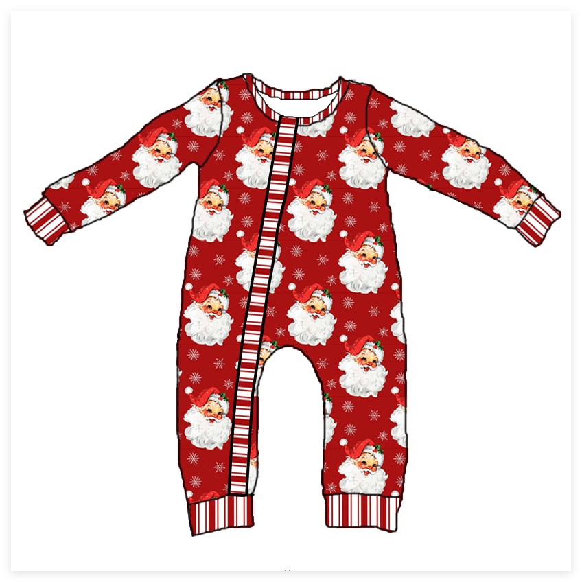 Boys Red Vintage Santa Milk Silk Zip Up Romper by Little Bugz Boutique