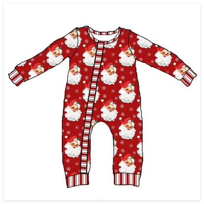 Boys Red Vintage Santa Milk Silk Zip Up Romper by Little Bugz Boutique