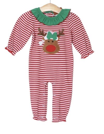 Girls Reindeer Applique Romper by Millie Jay
