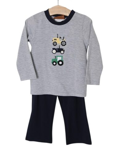 Boys Tractor Trio Applique Pant Set by Millie Jay