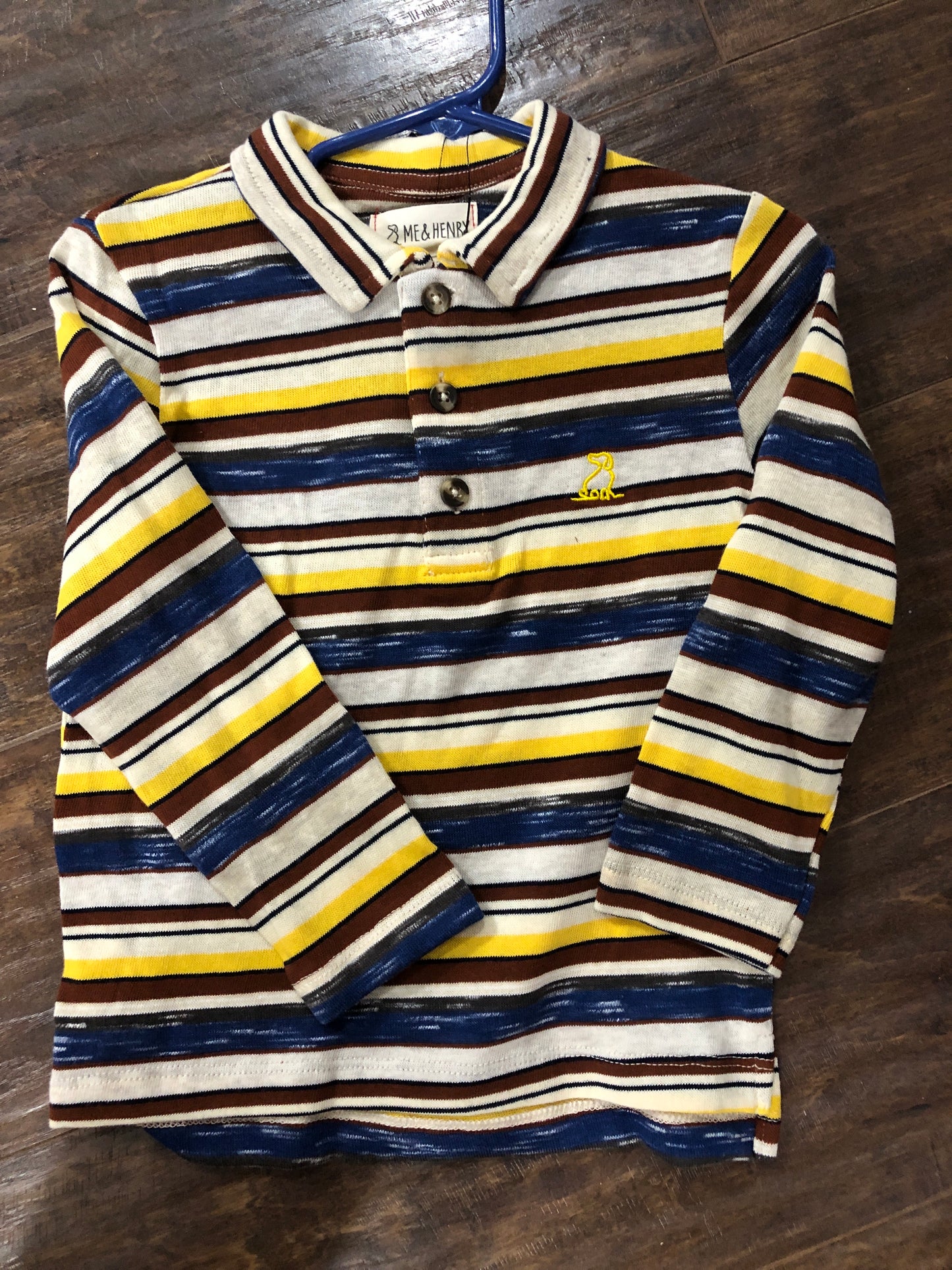 Boys Gold/Brown/Blue Stripe Henley Onesie or Top by Me & Henry