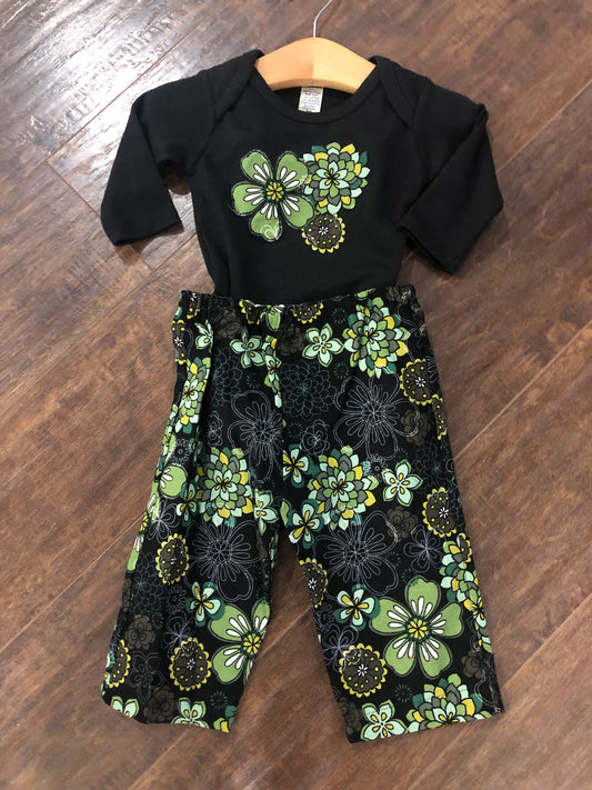 Girls 2 Pc Flower App Onesie w/Corduroy Pants by Ladybug Dezignz