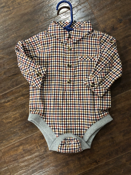 Boys Navy Blue/Rust/Brown Plaid Onesie or Shirt by Me & Henry