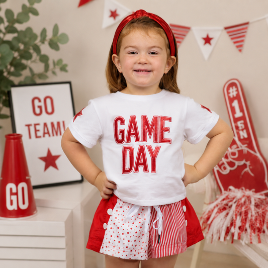 Girls Shimmer Applique Game Day Boxy T by Azarhia