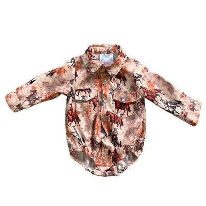 Boys Traveling Cowboy L/S Pearl Snap Onesie or Shirt by Shea Baby