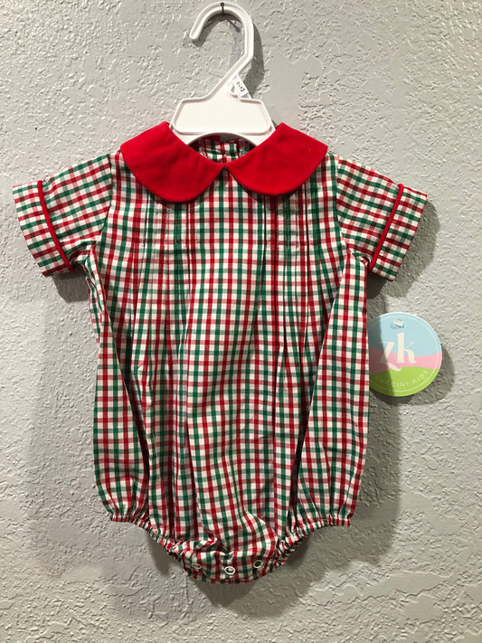 Boys Red/Green Mini Plaid Bubble or Shirt by Zuccini Kids