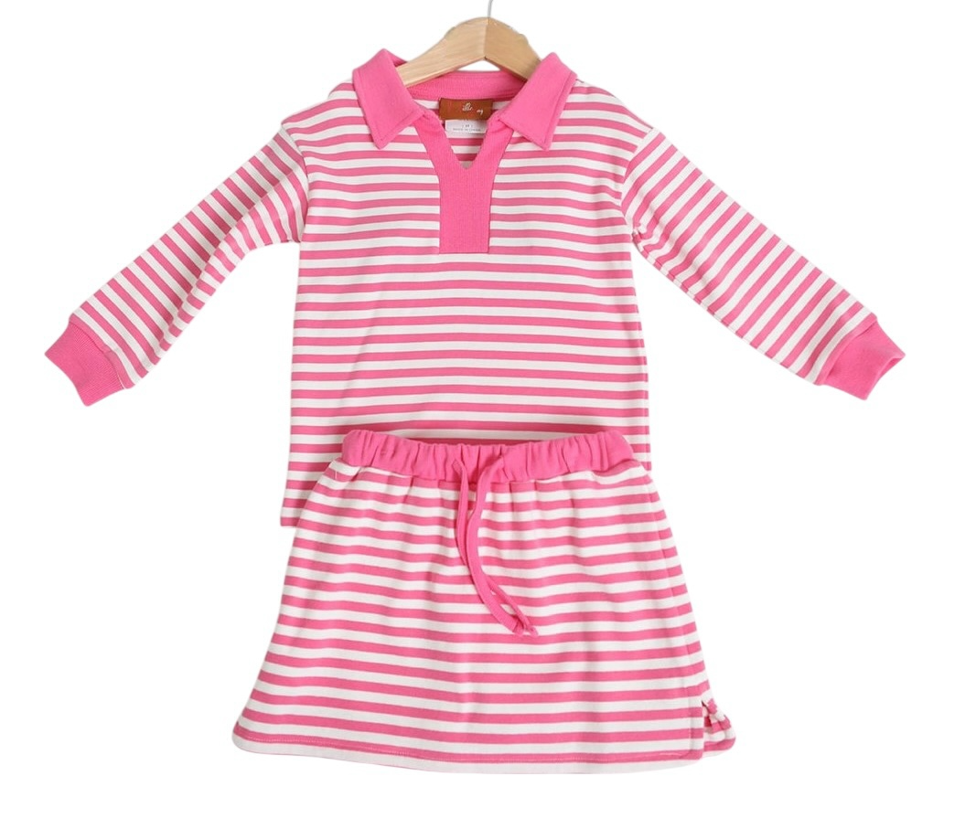 Girls Isabelle Skort Set-Pink Stripe by Millie Jay