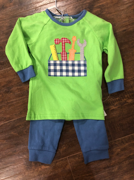 Boys 2 Pc Tool Box Green Top w/Blue Jogger Pants by Three Sisters