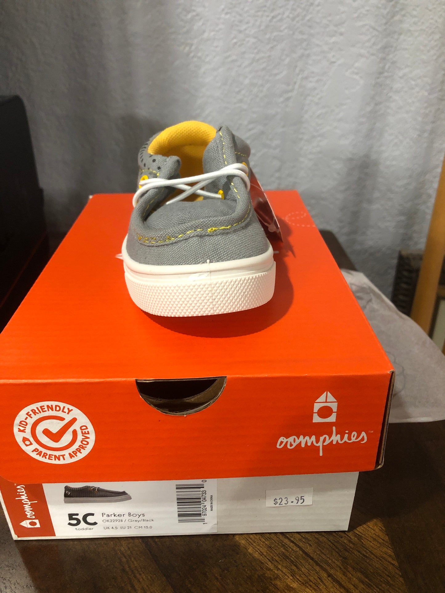 Boys Grey with Black Trim Shoe by Oomphies