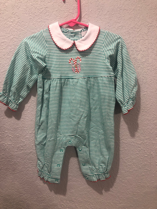 Girls Striped Romper or Dress w/Candy Canes by Ishtex
