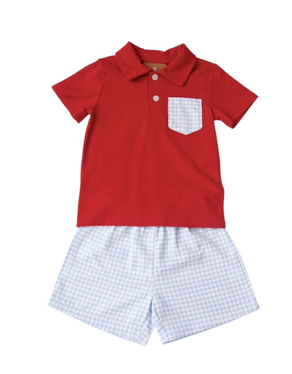 Boys Red & Blue Myles Short Set by Millie Jay