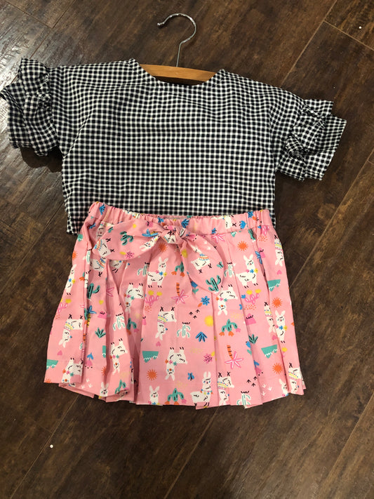 Girls 2 Pc Black Top and Pleated Skirt by Ladybug Dezignz