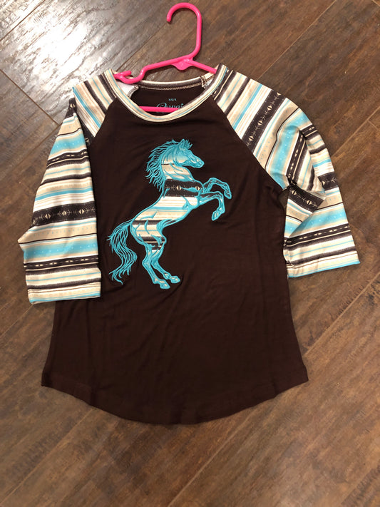 Girls Serape Horse Crew Raglan Tee by Cowboy Hardware