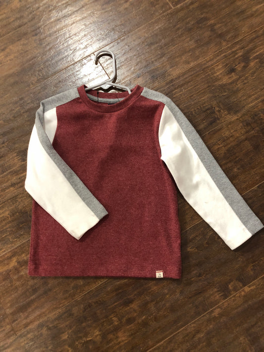 Boys Burgundy w/Striped Raglan Sleeve Henley Top by Me & Henry