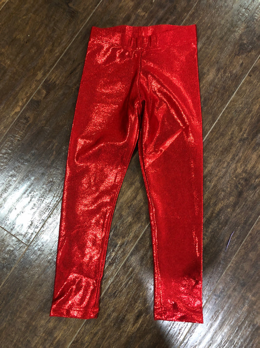 Girls Red Metallic Leggings by Azarhia