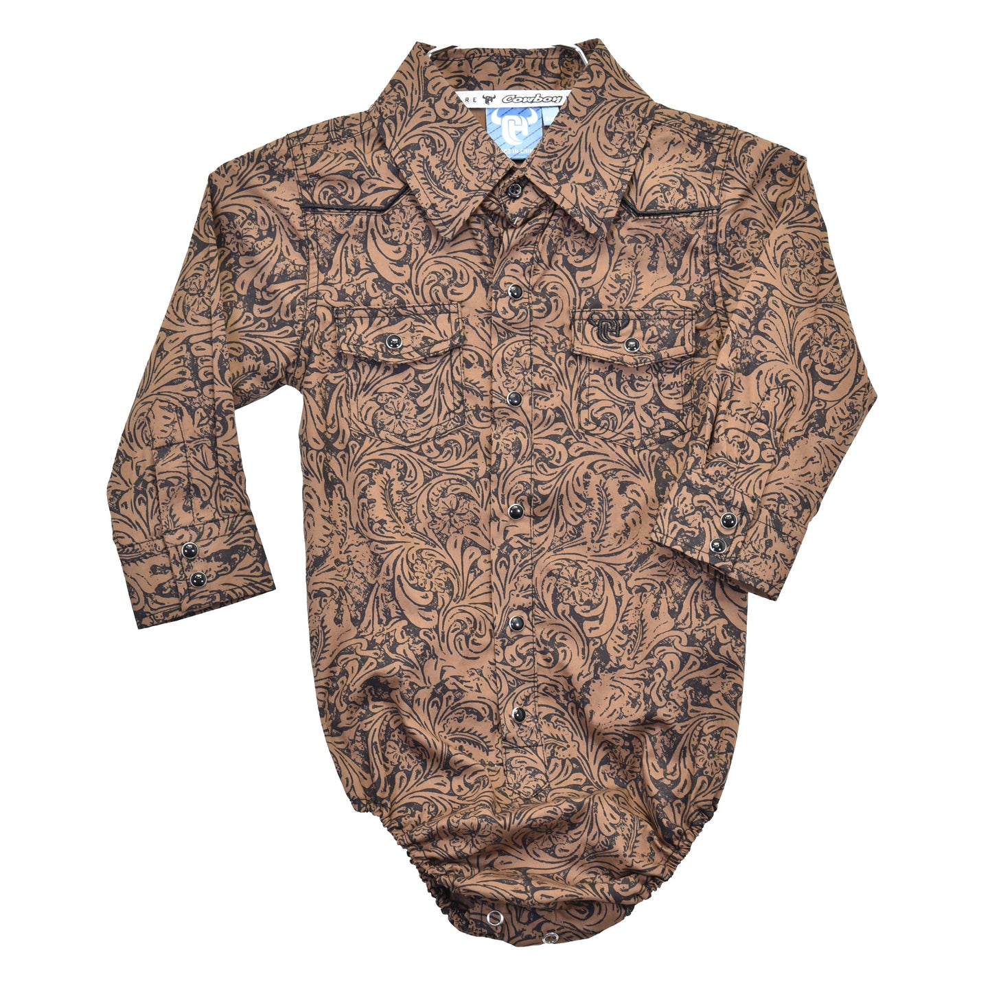 Boys Tooled Leather L/S Print Shirt by Cowboy Hardware