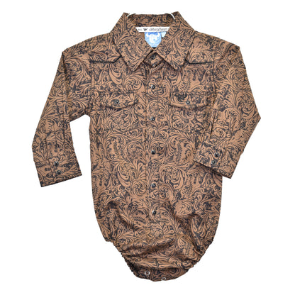 Boys Tooled Leather L/S Print Shirt by Cowboy Hardware