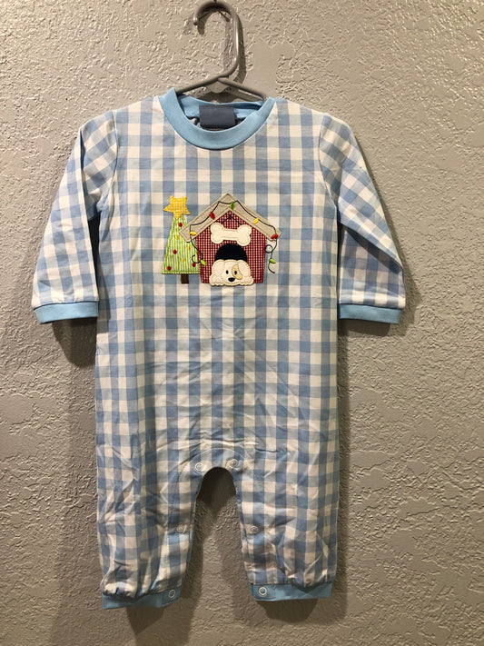 Boys Blue Doggie Christmas Romper by Three Sisters