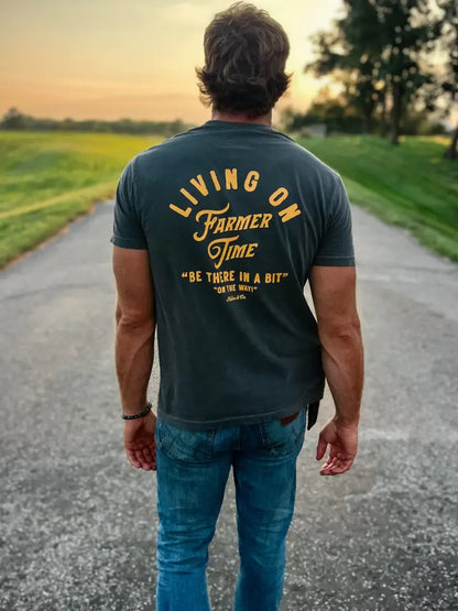 Men's Living on Farmer Time T-Shirt-Pepper