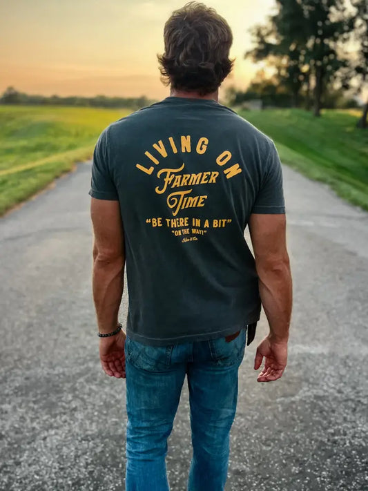 Men's Living on Farmer Time T-Shirt-Pepper