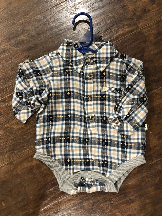 Boys Jasper Blue/Tan Plaid Onesie by Me & Henry