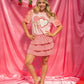 Ladies Heart Patches on Pink Princess Top-Pink