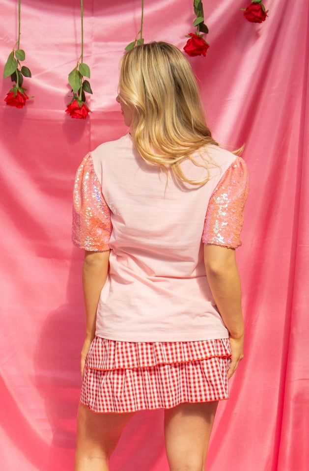 Ladies Heart Patches on Pink Princess Top-Pink