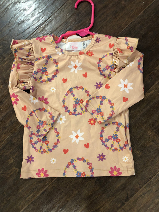 Girls Peace Floral Tan Top by Mila & Rose