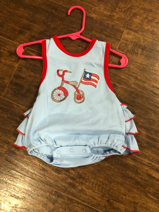 Girls Patriotic Bicycle Onesie by Three Sisters