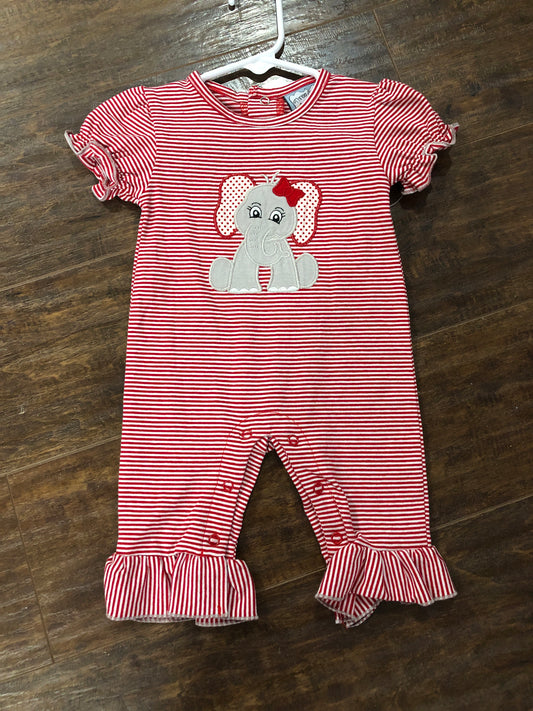 Girls Red SS Romper with Elephant Applique by Three Sisters