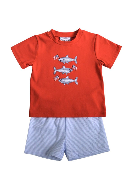 Boys Patriotic Sharks Shorts Set by Three Sisters