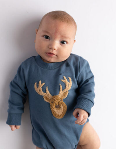 Boys Deer Applique Long Sleeve Bubble by Three Sisters
