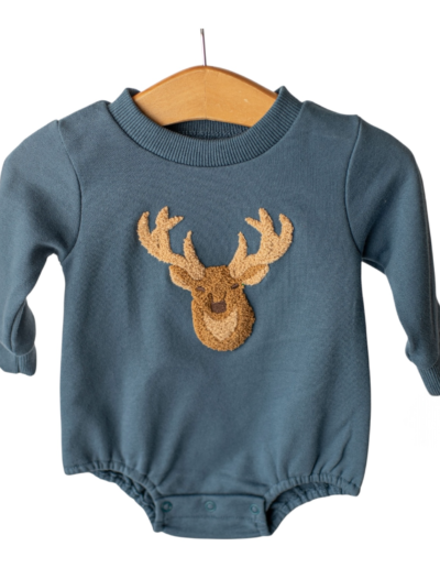 Boys Deer Applique Long Sleeve Bubble by Three Sisters