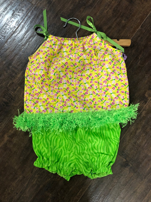 Girls Dragonfly Short Set w/Green Trim by Ladybug Dezignz