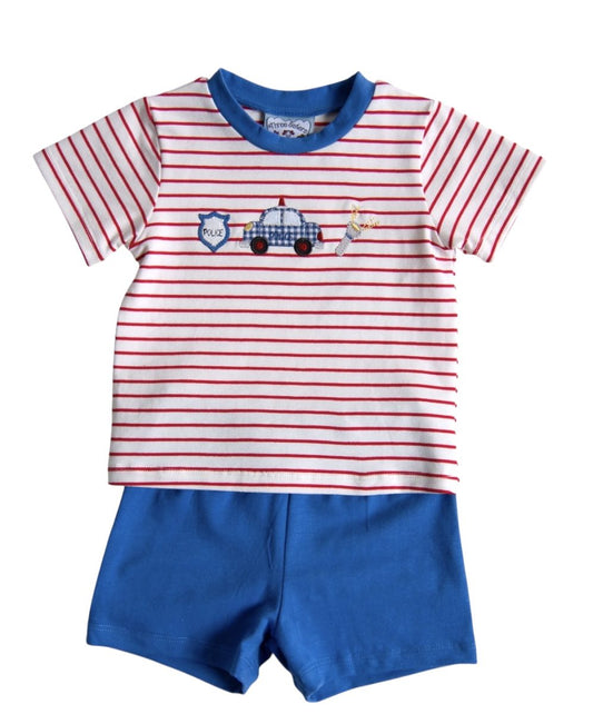 Boys Police Applique Shorts Set by Three Sisters