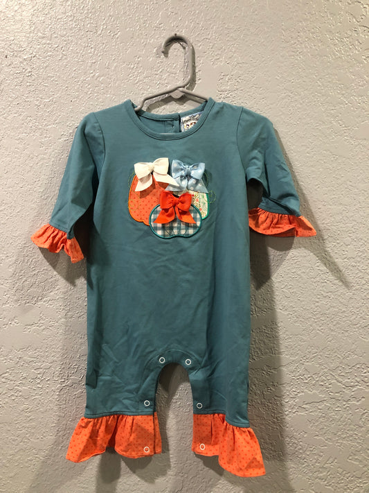 Girls Pumpkin with Bows L/S Romper or Dress by Three Sisters