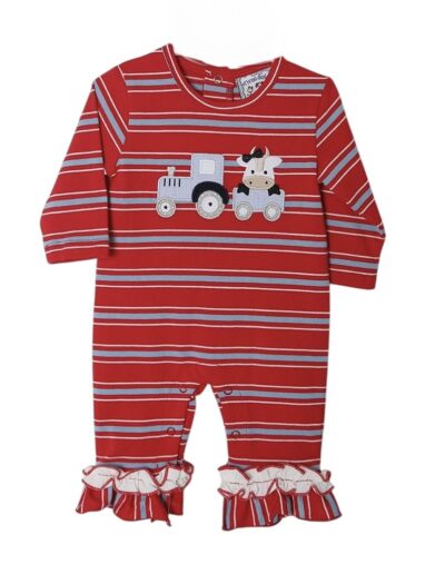 Girls Moo Tractor Applique Romper by Three Sisters