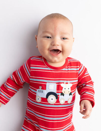 Boys Moo Tractor Applique Romper by Three Sisters
