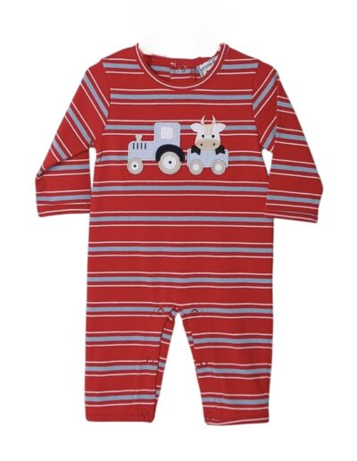 Boys Moo Tractor Applique Romper by Three Sisters