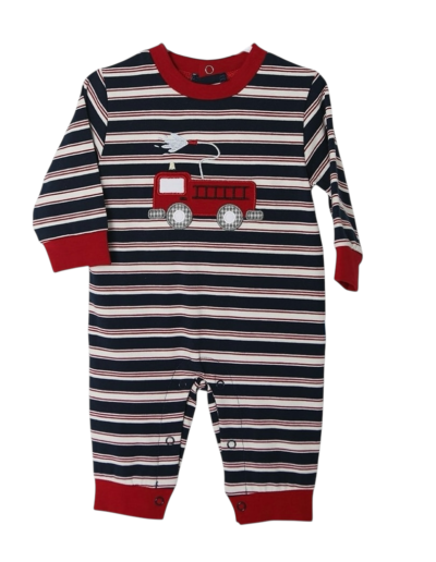 Boys Firetruck Applique Romper by Three Sisters