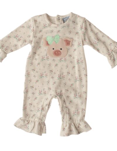 Girls Pig Applique Romper by Three Sisters